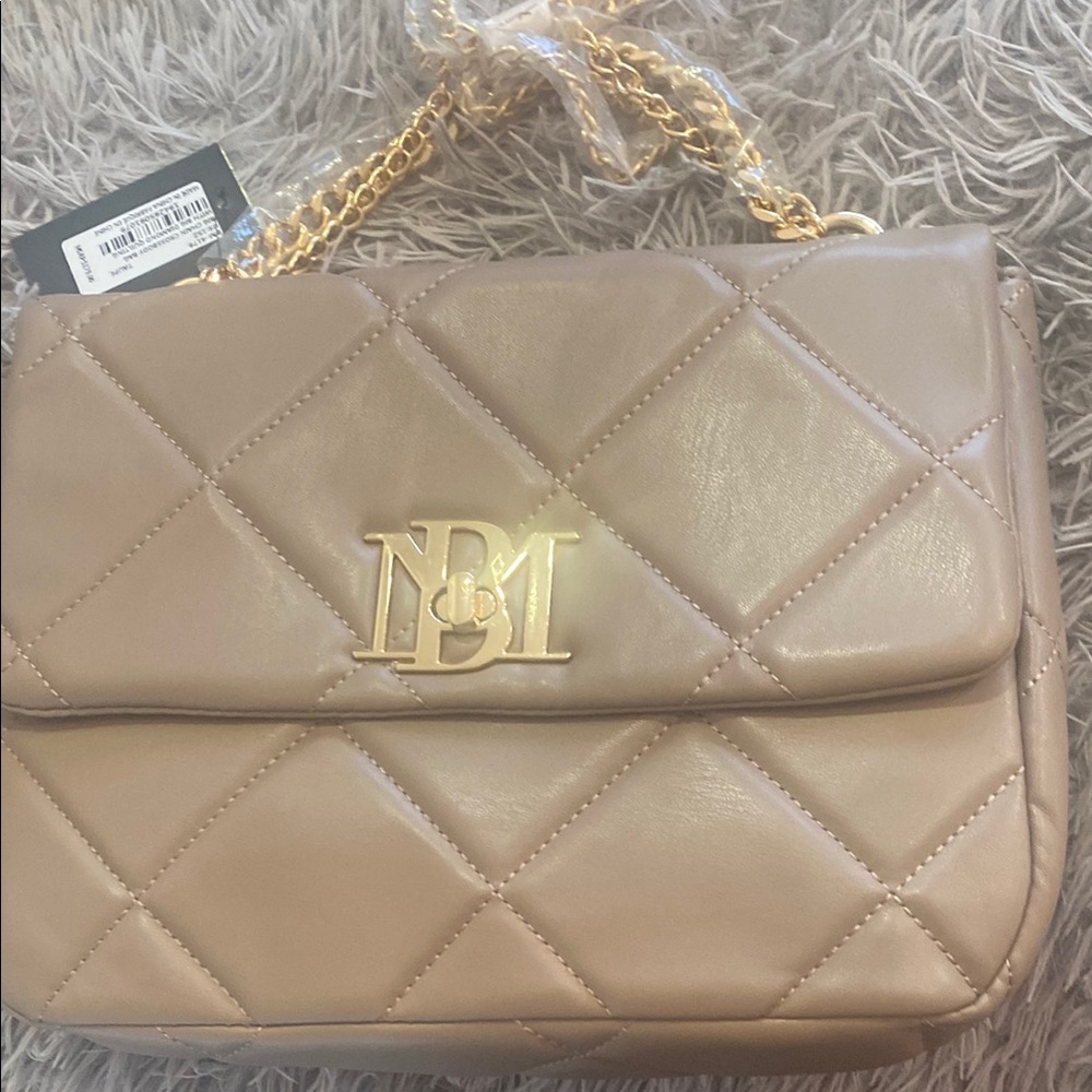 Badgley Mischka Tan Gold Shoulder Bag Quilted Design